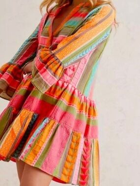 Devotion Twins bright multi colored Embroidered Ella Tunic Dress XS